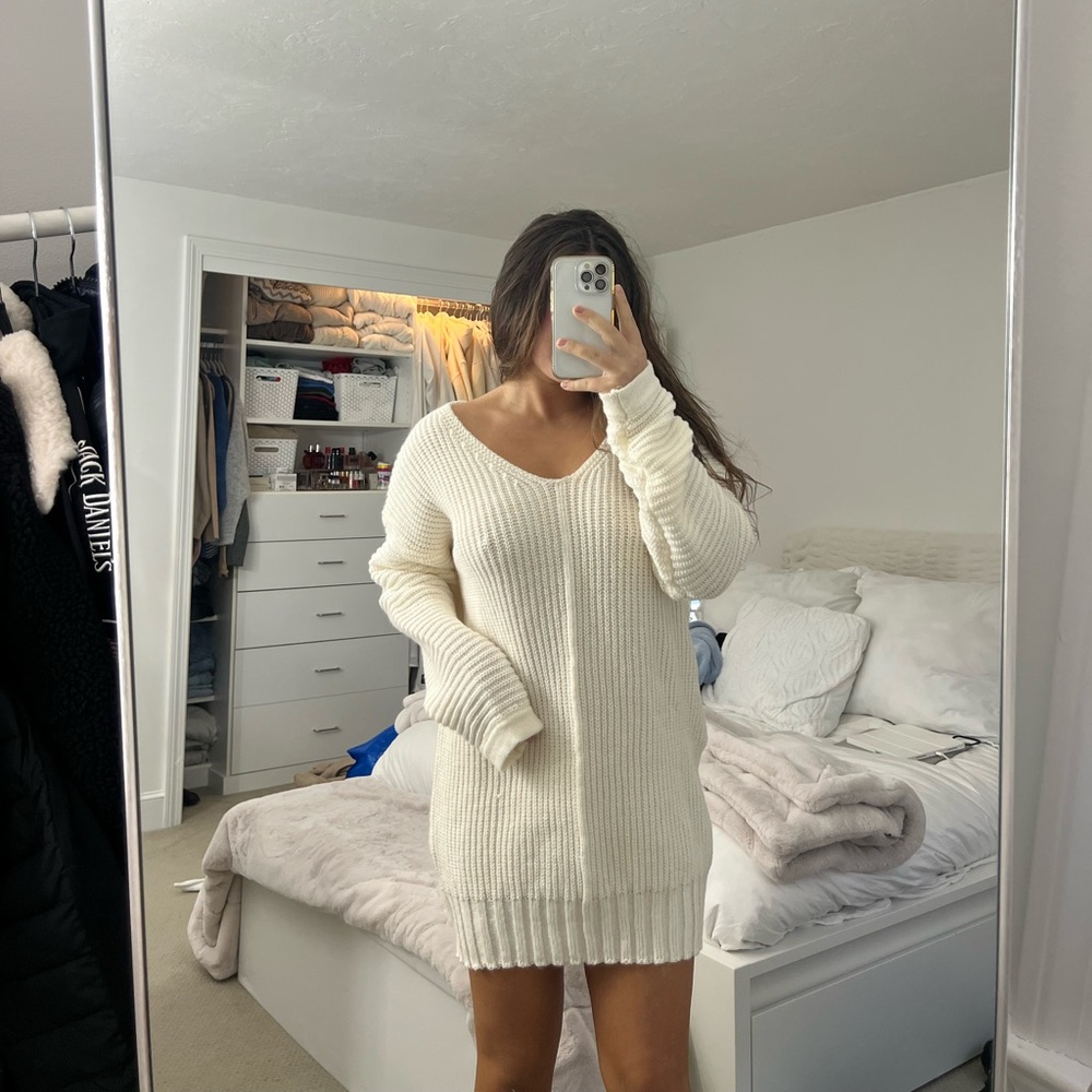 white sweater dress small